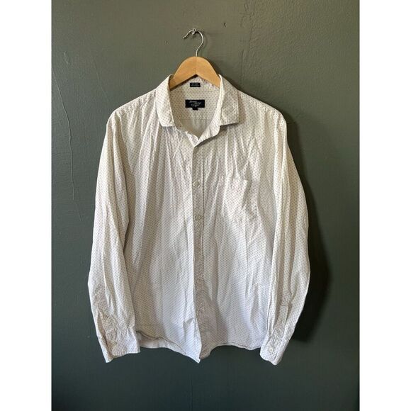 J. Crew Mens White Poka Dot Long Sleeve Button Up Dress Shirt Size XL - Picture 1 of 3